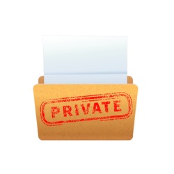 Bright yellow folder with red private stamp on white