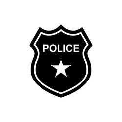 Police badge icon in flat design. Silhouette vector illustration