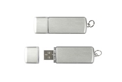 USB flash drive mockup isolated on branding background. Clean template blank plastic, front, back side view.