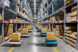 Autonomous robot delivery in warehouses with 5g wireless connection, Smart industry 4.0 concept