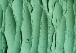 Green cosmetic clay powder (kelp facial mask, spirulina body wrap) texture close up, selective focus. Abstract background with brush strokes. 