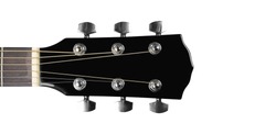 Musical instrument - headstock peghead black acoustic guitar isolated on a white background.
