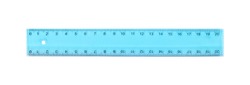 Science and education - Plastic blue school ruler isolated on a white background.