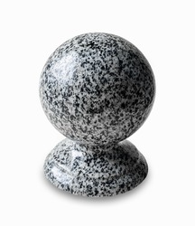 
Gray granite ball.Decorative stone ball isolated on white background. Memorial architecture.Details of the sculptural composition of perfect smoothness.High grade granite in the form of a sphere.