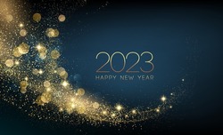 2023 Merry Christmas and Happy New Year Abstract shiny color gold wave design element