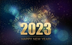 2023 Merry Christmas and Happy  New Year  Abstract background with fireworks. Vector