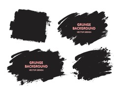 Set of black paint, ink brush strokes, brushes, lines. Dirty artistic design elements, boxes, frames for text. 