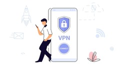 VPN Service Concept Virtual private network App for secure connection Data encryption Remote server Cloud technology Vector illustration Internet service provider Intranet access Cyber security