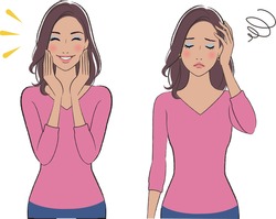 Set of illustrations of a woman happy and sad