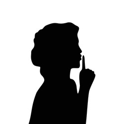 woman silence silhouette. quite finger gesture sign and symbol.
