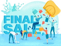 Shop Closeout Final Sale, Store Closing Discount Campaign Flat Vector Banner with People Choosing and Purchasing Goods, Buying Shoes, Clothing and Fashionable Accessories on Wholesale Illustration