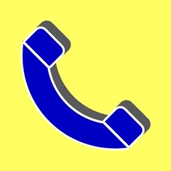 Phone sign illustration. Blue Icon with white stroke in 3d at yellow Background. Illustration.