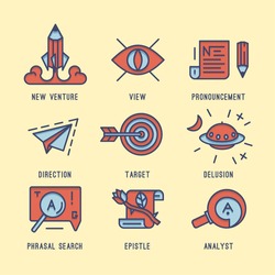 The set of media icons. Search engine indexing, promotion, start-up, hit the target.