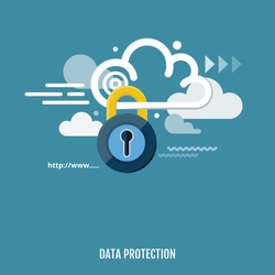 Concept of cloud computing and protecting data. Vector Illustration. Flat design.