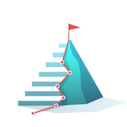 Flag on the mountain peak. staircase trail. goal achievement. success and win concept vector illustration