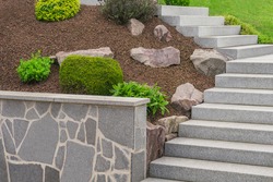 Front yard with external staircase made of granite