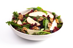 Cranberry Walnut and Apple Salad on a Bed of Mixed Green Leaves