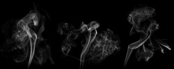 Set swirling movement of white smoke group, abstract line Isolated on black background