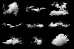 Set of fog, white clouds or haze For designs isolated  on black background