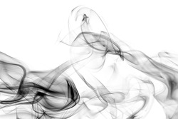 Abstract black gray smoke moving on white background. Steam fire design