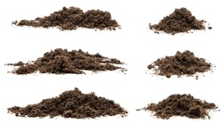 set a pile of peat moss or soil for plants. isolated on white background