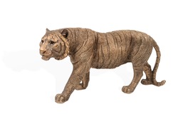 Bronze figurine of a walking tiger isolated on a white background