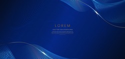 Abstract luxury golden lines curved overlapping on dark blue background. Template premium award design. Vector illustration