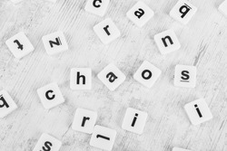 Chaos word in scrabble letters black and white 