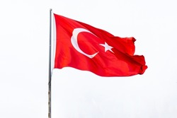 red Turkish flag, red turkish flag with white background, waving flag