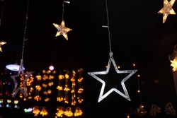 the star-shaped neon lights of multiple colored on the wedding night