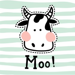 vector illustration, vute cow head on striped background