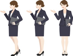 Full body illustration of a woman in a suit.