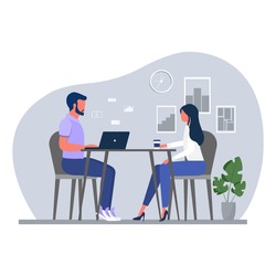 Vector illustration of a man and a woman working at home. Freelance.