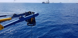 A Frame on the vessel waiting for arrival robotics Remote Operated Vehicle (ROV)
