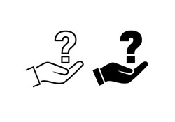 Hand holding up question icon. Vector illustration