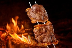 Picanha barbecue roasted on the spit on the coals. This type of barbecue is widely consumed throughout Brazil