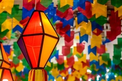 Colorful flags and decorative balloon for the Saint John party, which takes place in June in northeastern Brazil.