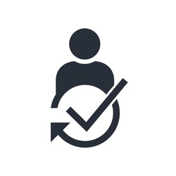 Man and check mark. The right specialist. Professional master. Vector icon isolated on white background.