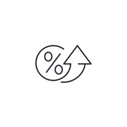 Percentage sign and up arrow. Increase in the share. High percent. Vector linear icon isolated on white background.