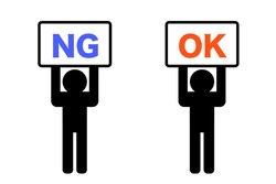 OK and NG. vector illustration. Icon material. Affirmative and negative, Good and No Good. illustration expressing an opinion.