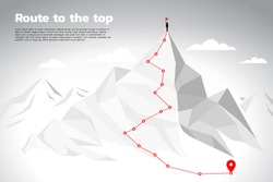 Route to the top of mountain: Concept of Goal, Mission, Vision, Career path, Vector concept Polygon dot connect line style