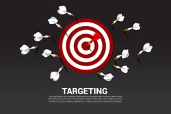 one of dart arrow hit the center of dartboard . Business Concept of missing the marketing target and customer.success on company mission and goal.