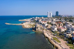 Aerial view from the sea  and  Bat Galim neighborhood , Haifa.