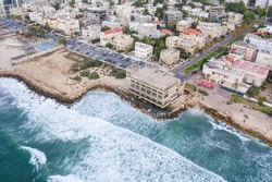 Aerial view from the sea of ​​the Bat Galim neighborhood , Haifa.