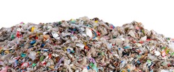 large garbage pile isolated on white background ,global warming