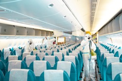 Aircraft interior cabin deep cleaning for Covid-19 disease prevention.