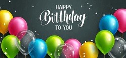 Birthday greeting vector background design. Happy birthday to you text with colorful balloons in pattern space elements for birth day celebration. Vector illustration.
