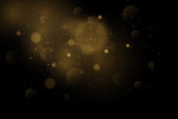 Vector eps 10 gold particles. Glowing yellow bokeh circles, sparkling golden dust abstract gold luxury background decoration