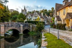View of Castle Combe, a village and civil parish within the Cotswolds Area of Natural Beauty in Wiltshire, England