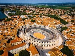 The aerail view of Arles, a city on the RhÃ´ne River in the Provence region of southern France
